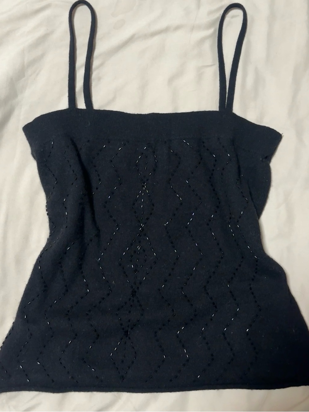 Banana Republic Black Beaded Diamond Knit Cami Sweater Tank Top Size M